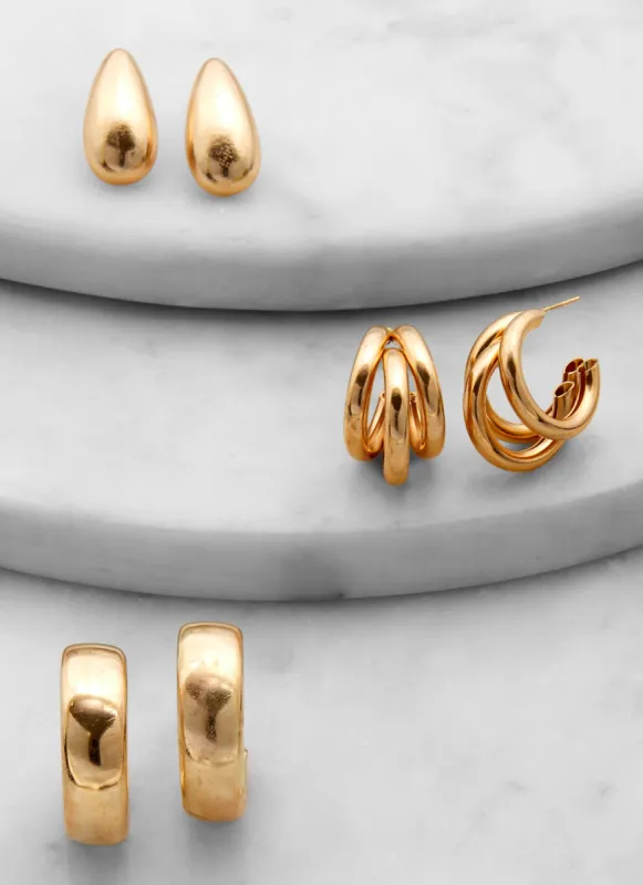 Assorted Metallic Drop and Hoop Earrings Trio sold by Rainbow