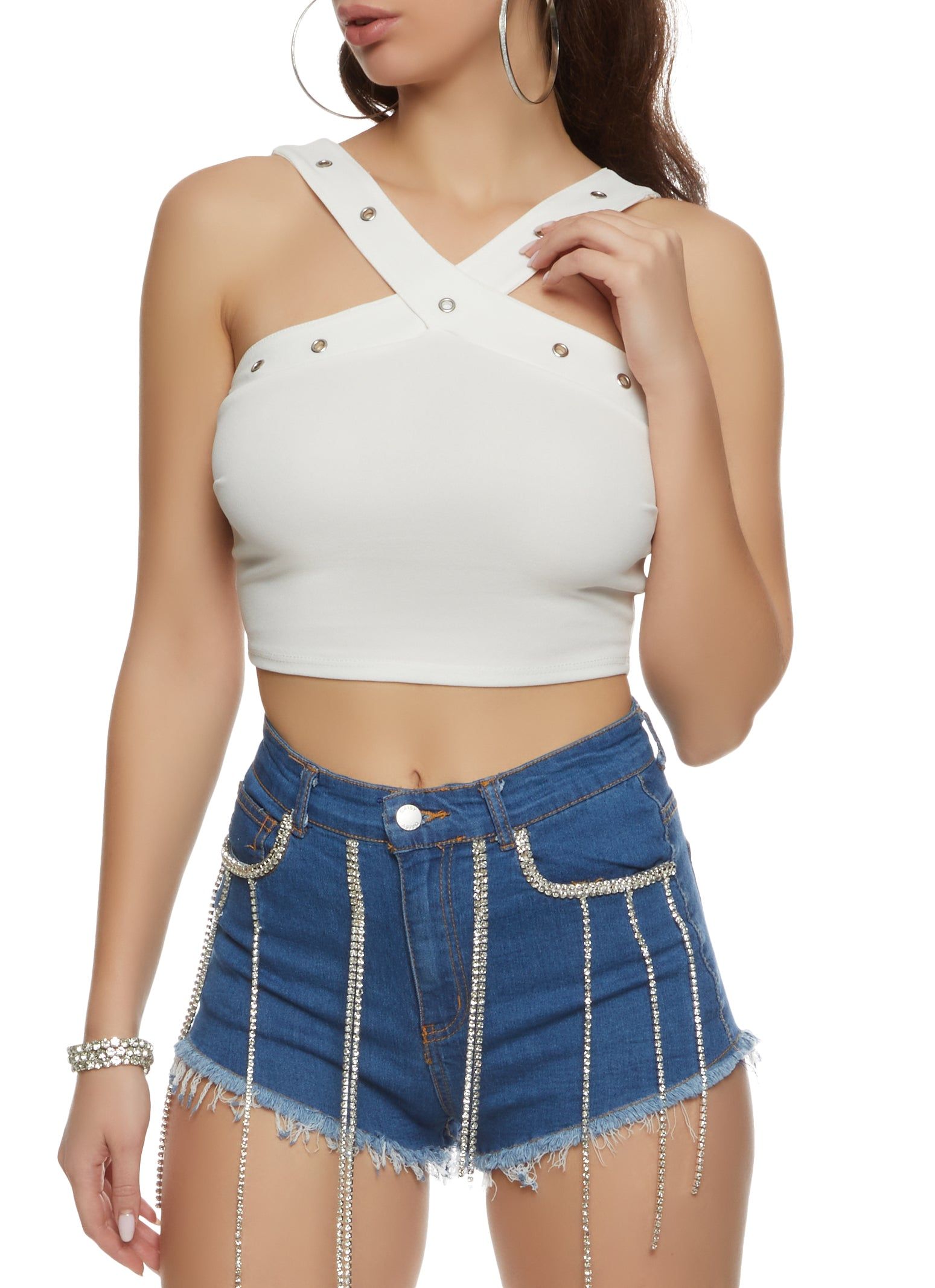 Grommet Trim Crop Top sold by Rainbow
