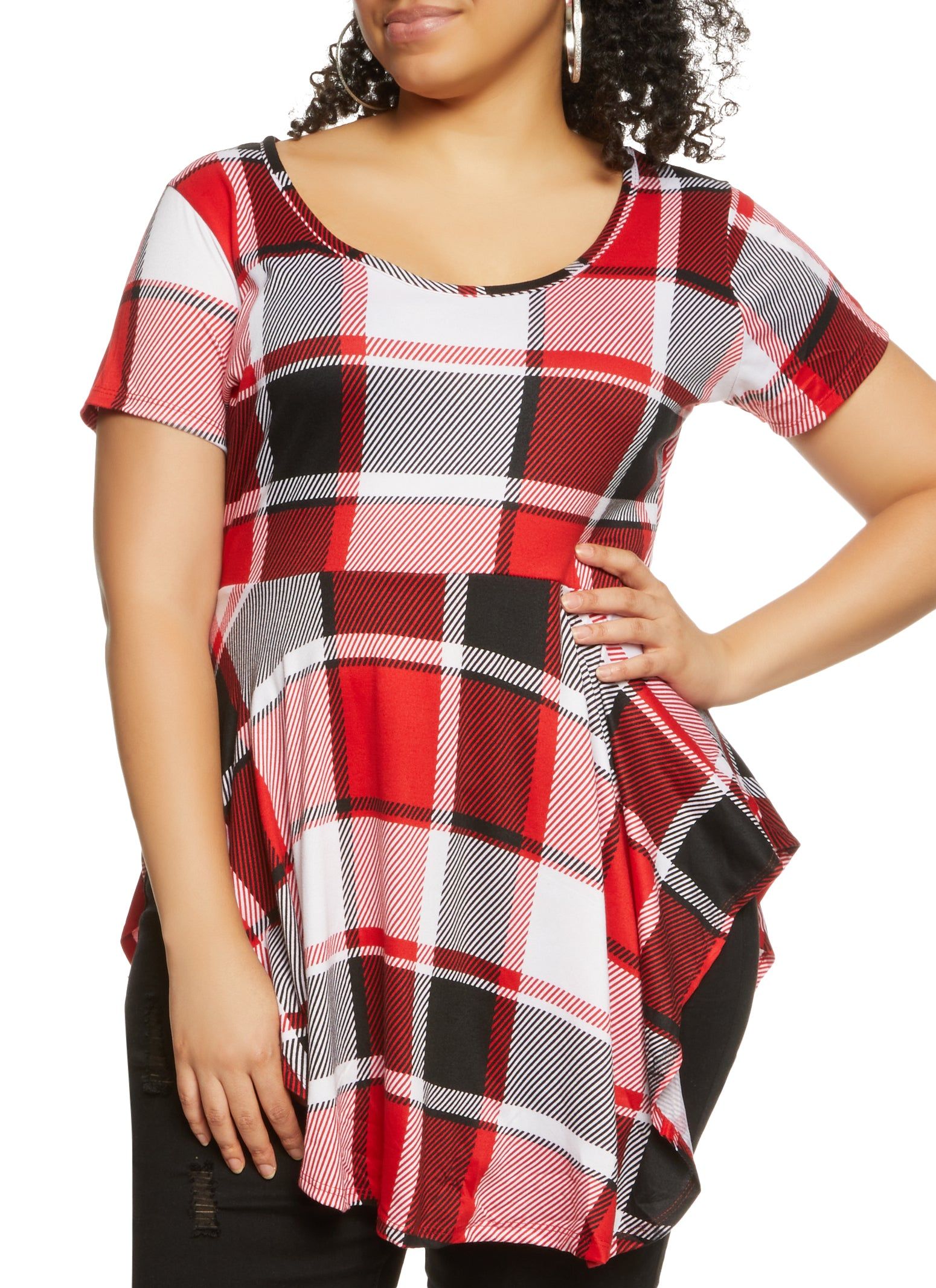 Plus Size Plaid Round Hem Top sold by Rainbow