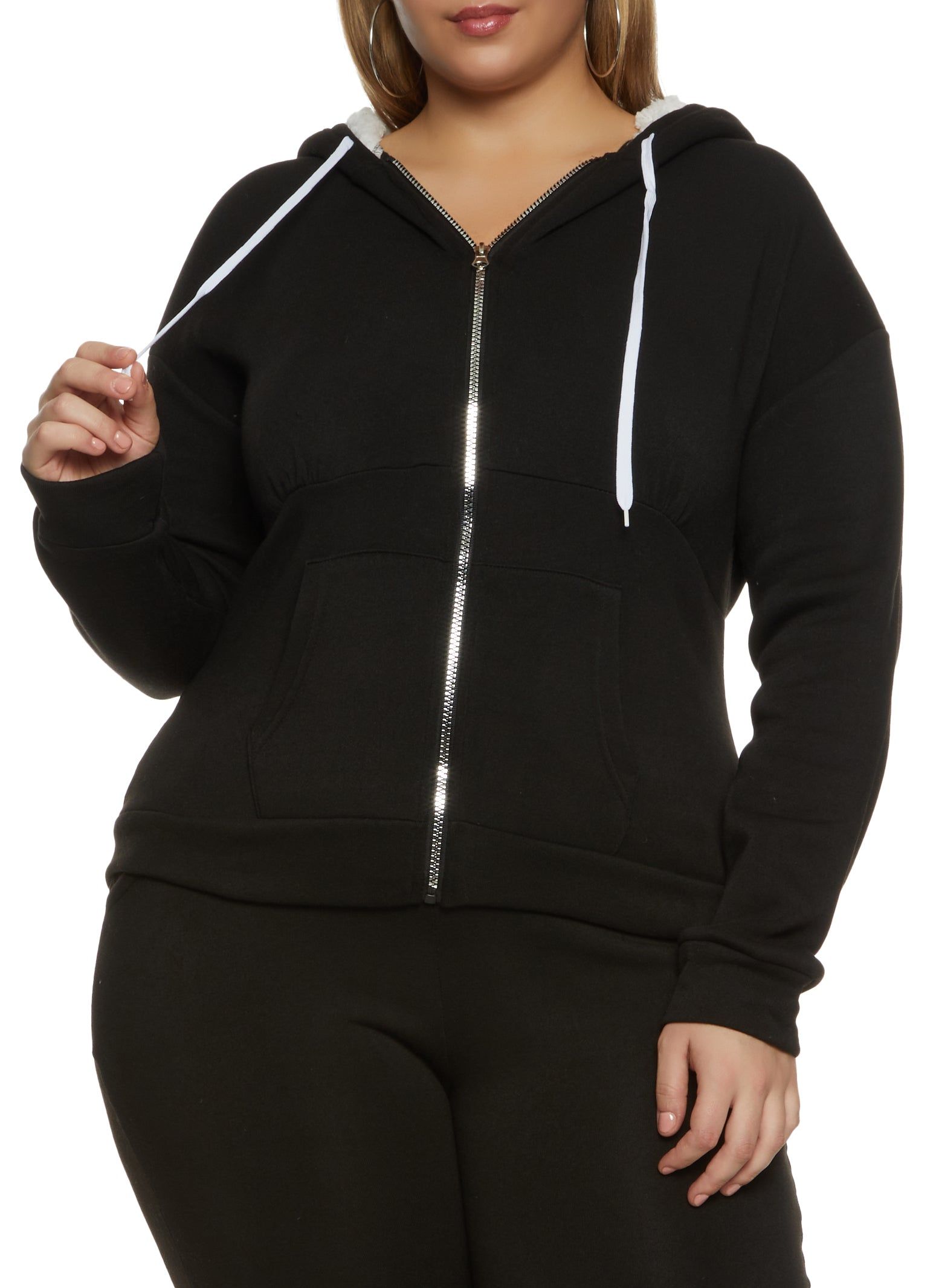 Plus Size Zip Front Sherpa Lined Hoodie sold by Rainbow