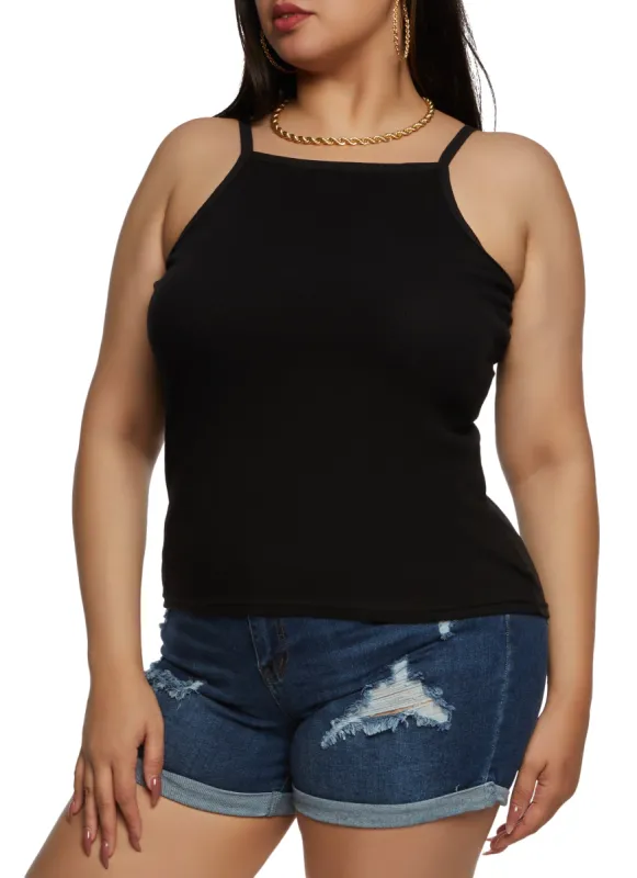 Plus Size Thin Strap Square Neck Tank Top sold by Rainbow