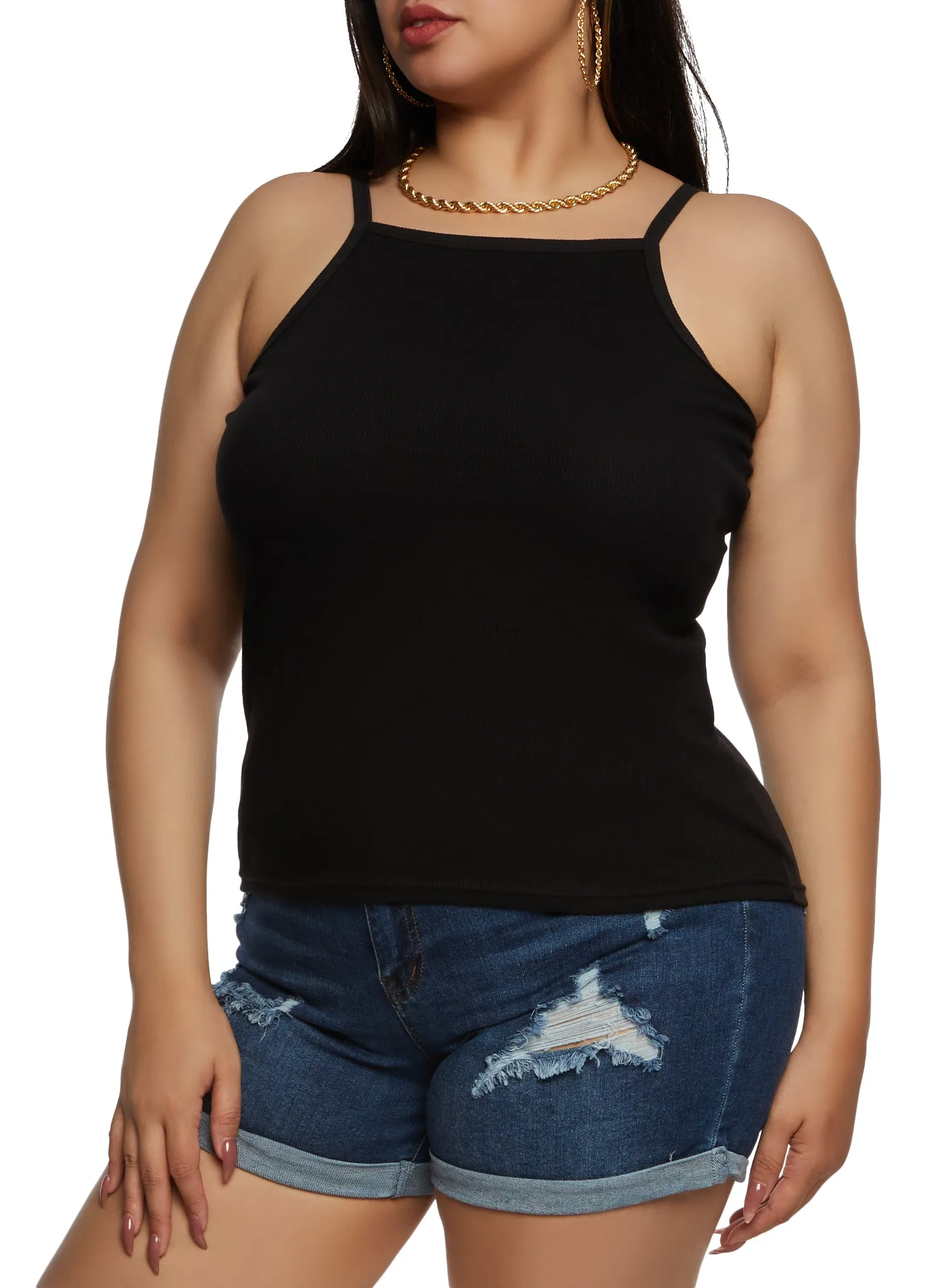 Plus Size Thin Strap Square Neck Tank Top sold by Rainbow