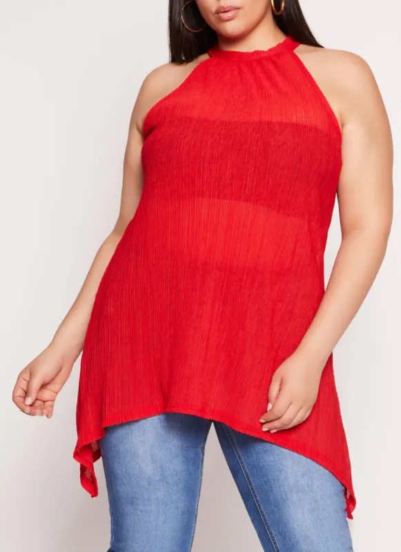 Plus Size Gauze Knit Sharkbite Hem Top sold by Rainbow