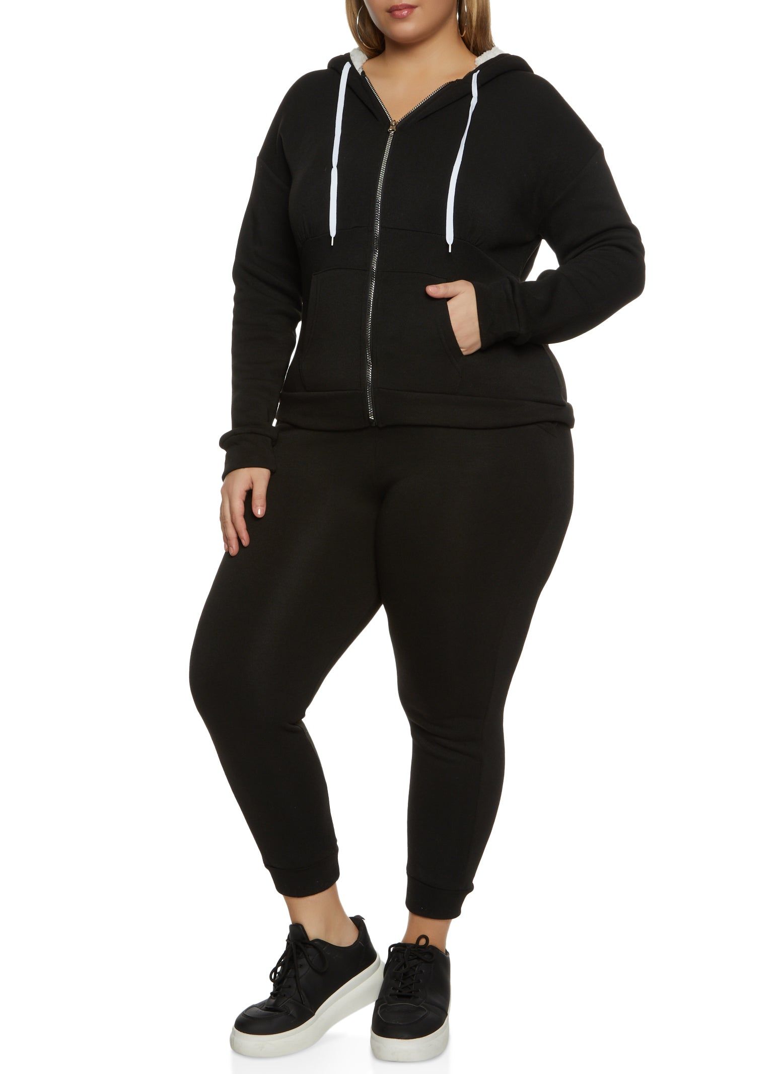 Plus Size Zip Front Sherpa Lined Hoodie sold by Rainbow product image thumbnail 2