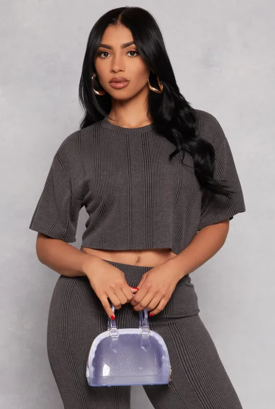 Rib Knit Short Sleeve Boxy Crop Top sold by Rainbow