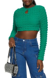 Bubble Knit Keyhole Crop Top sold by Rainbow