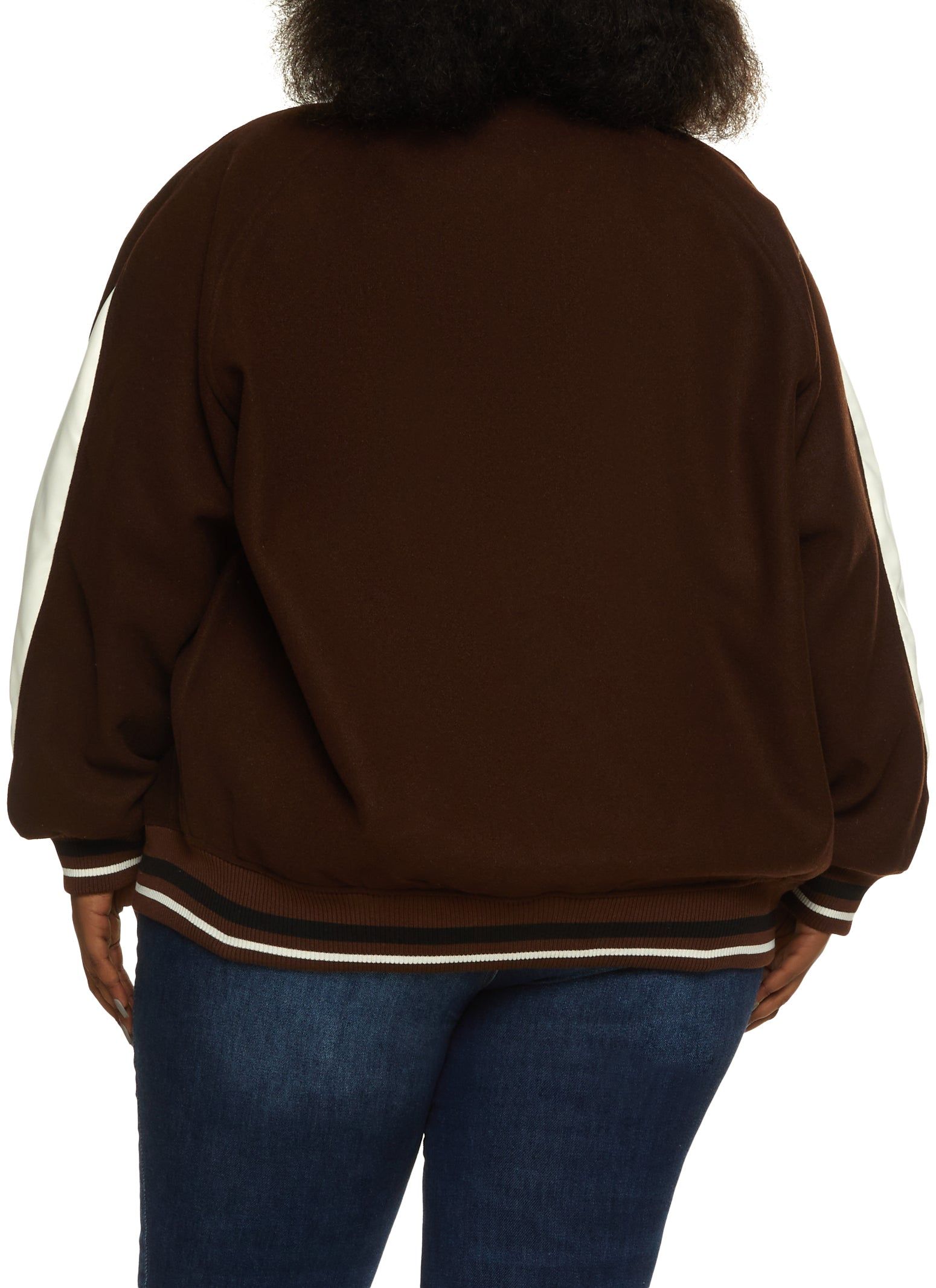 Plus Size NY Chenille Patch Collared Varsity Bomber Jacket sold by Rainbow product image thumbnail 3