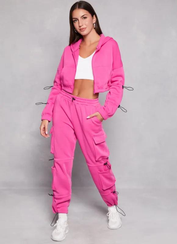 Solid Fleece Toggle Drawstring Cargo Joggers sold by Rainbow