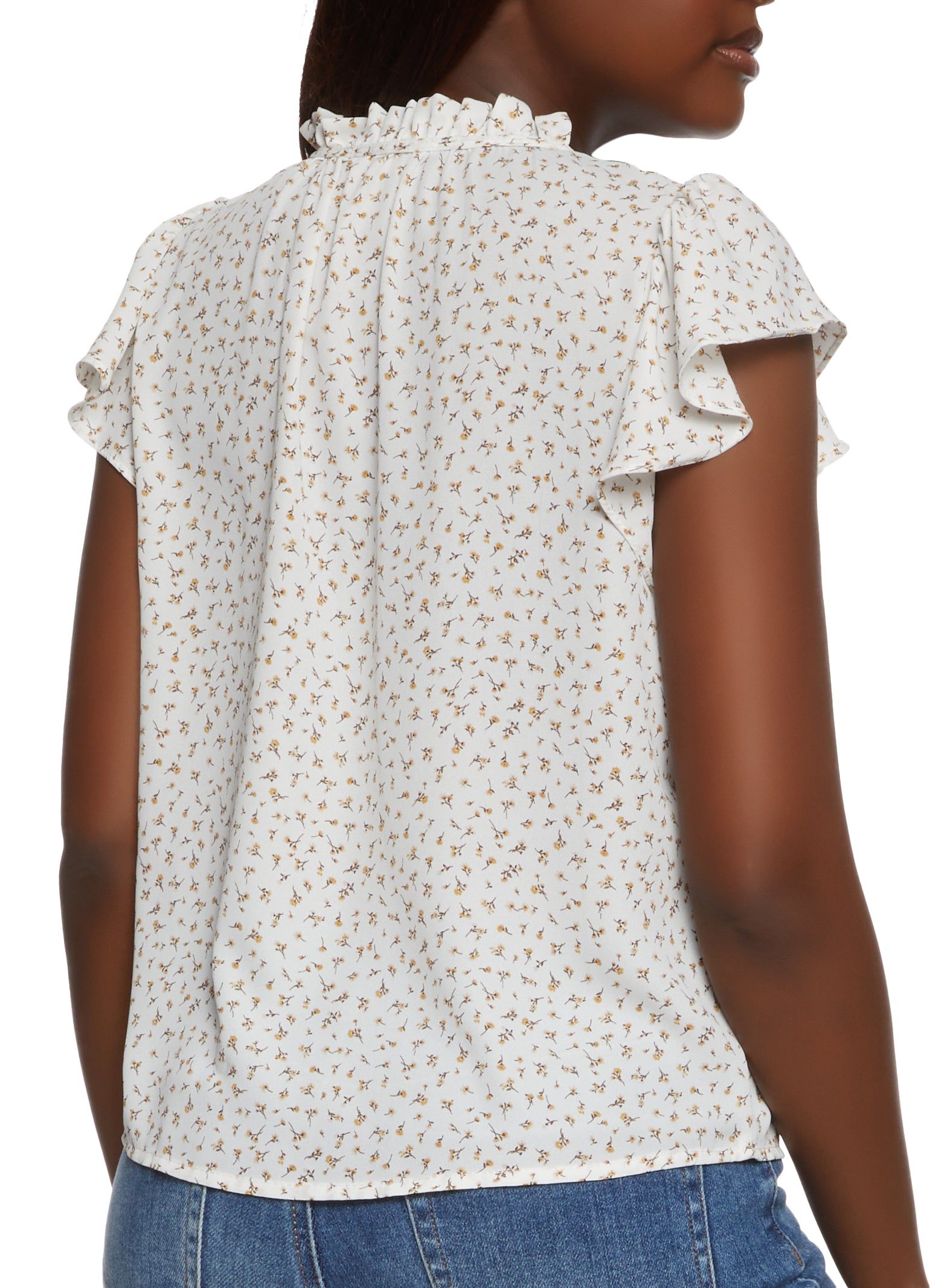 Floral Print Flutter Sleeve Tie Neck Blouse sold by Rainbow product image thumbnail 2