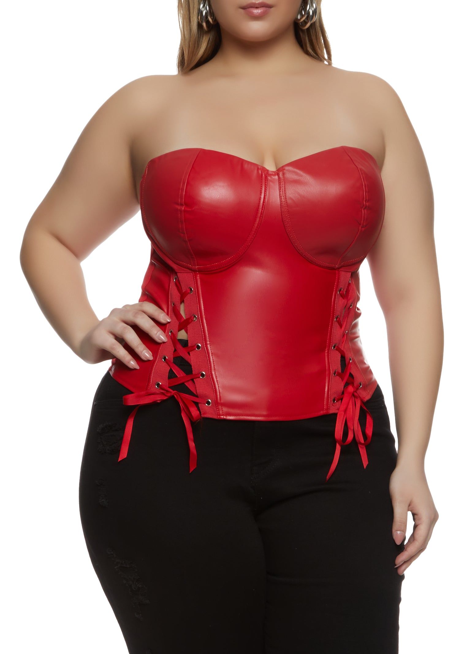 Plus Size Faux Leather Lace Up Detail Convertible Bustier Top sold by Rainbow product image thumbnail 2