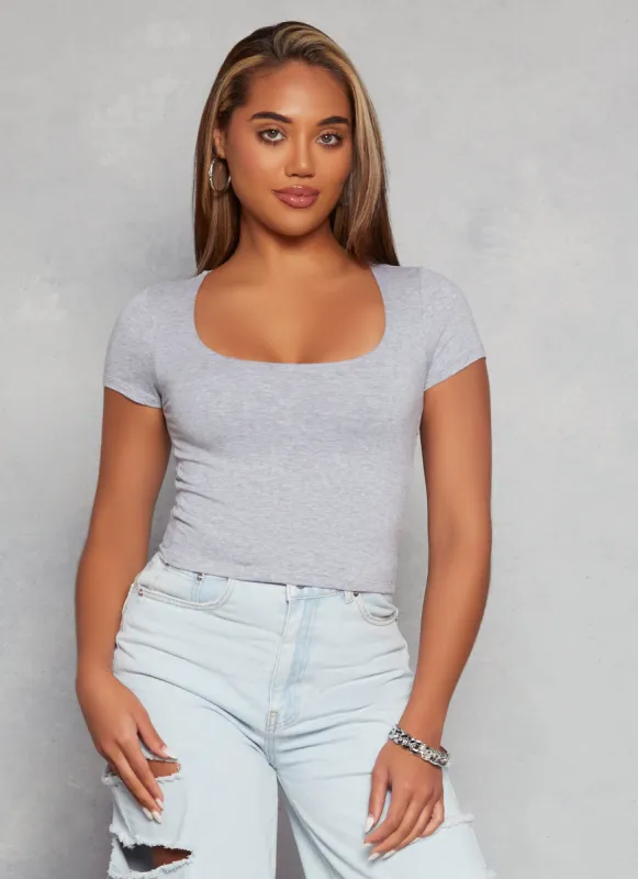 Basic Scoop Neck Cropped Tee sold by Rainbow