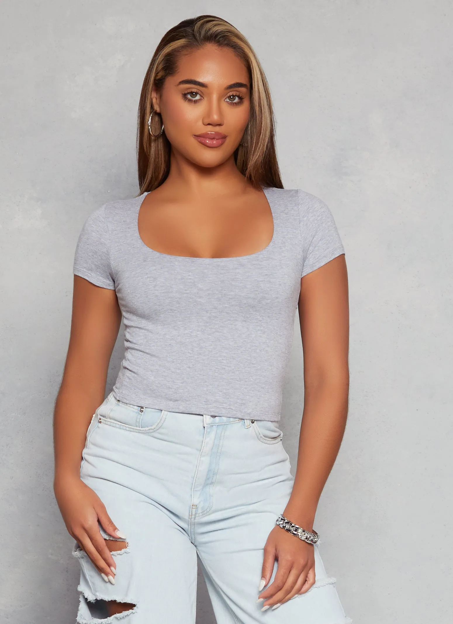 Basic Scoop Neck Cropped Tee sold by Rainbow