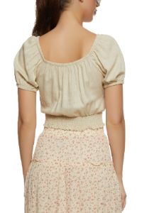 Tie Front Smocked Peasant Top sold by Rainbow
