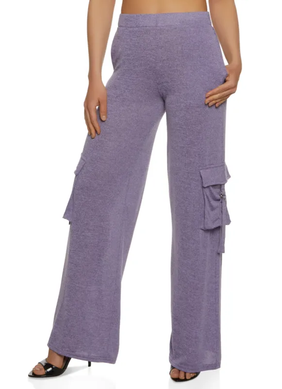 Daisy Brushed Knit Wide Leg Cargo Pocket Pants sold by Rainbow