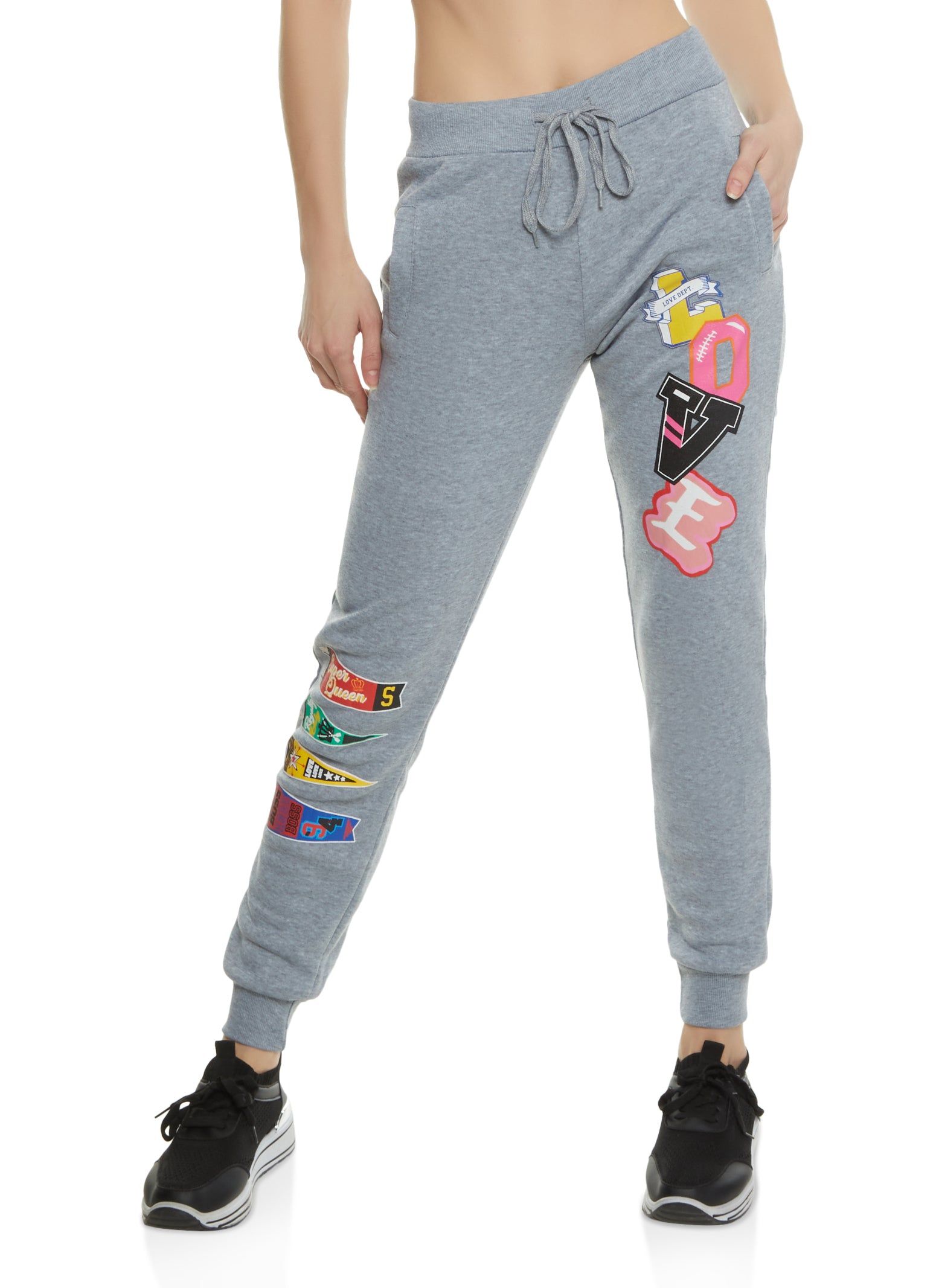Love Patch Graphic Drawstring Joggers sold by Rainbow