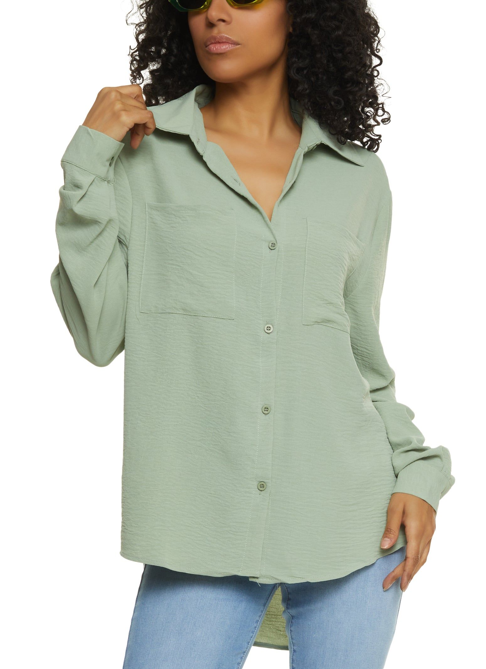 Crepe Knit Button Front Shirt sold by Rainbow