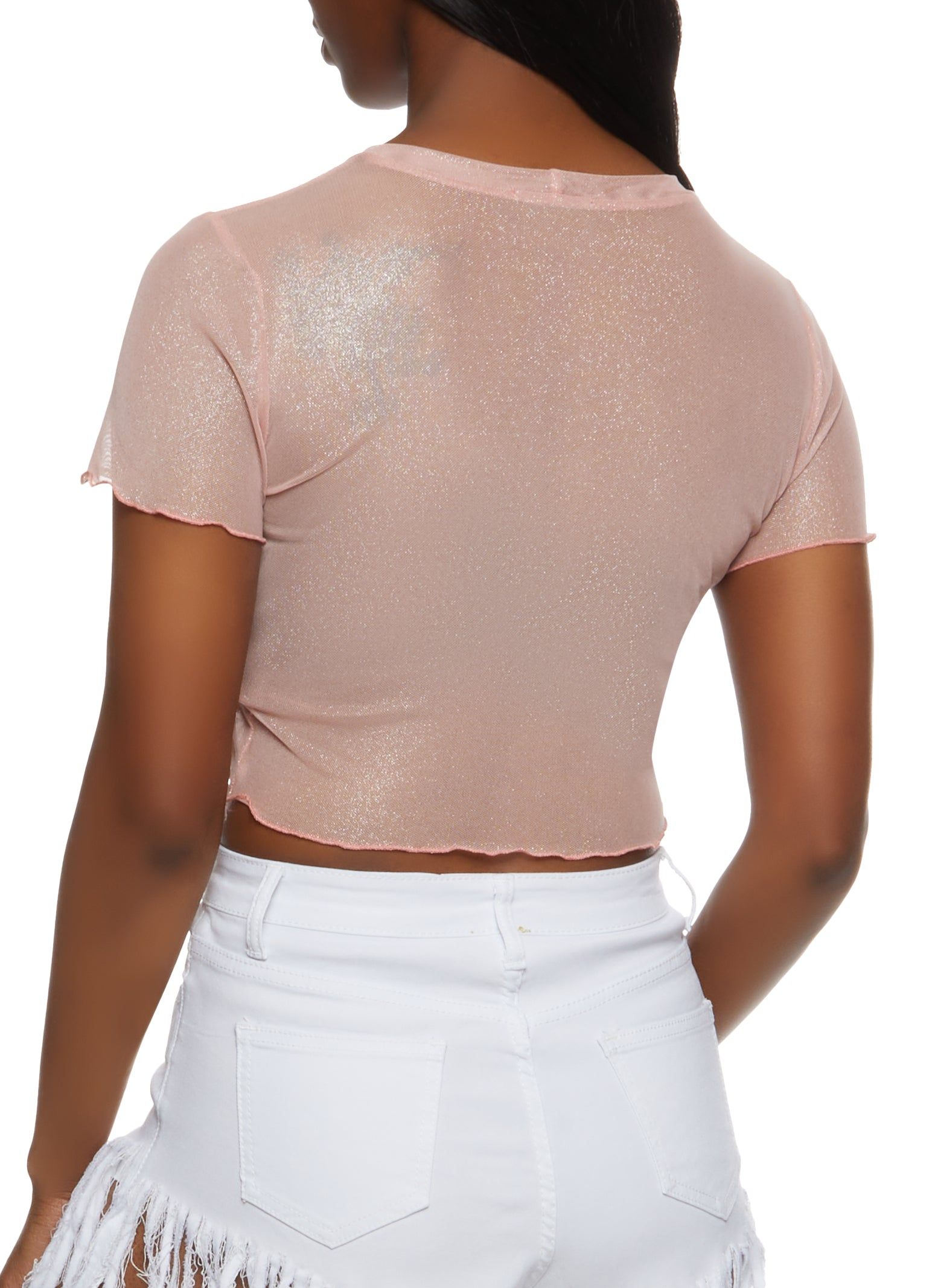 Sheer Mesh Lettuce Edge Crop Top sold by Rainbow product image thumbnail 2