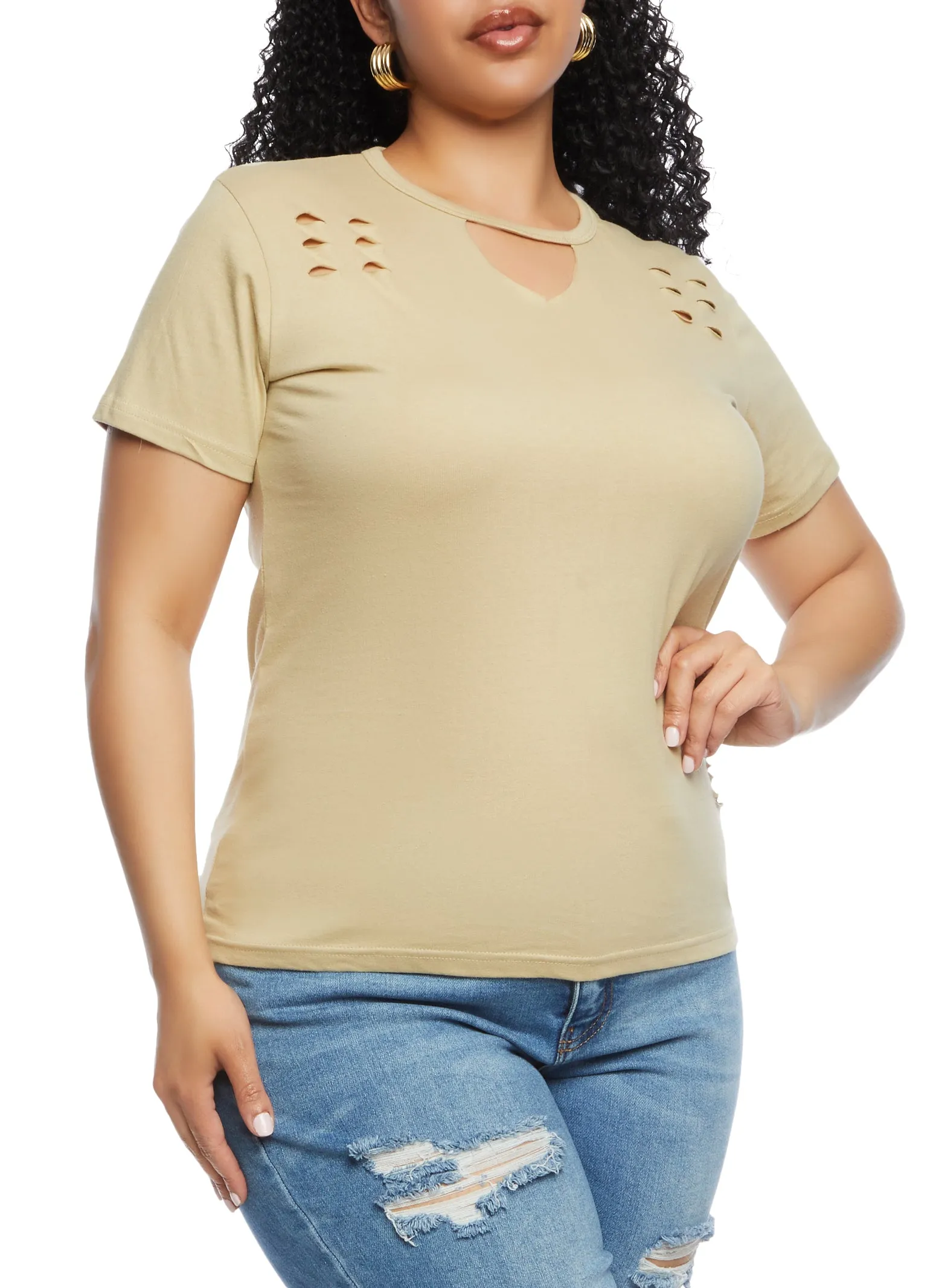Plus Size Basic Laser Cut T Shirt sold by Rainbow product image thumbnail 2
