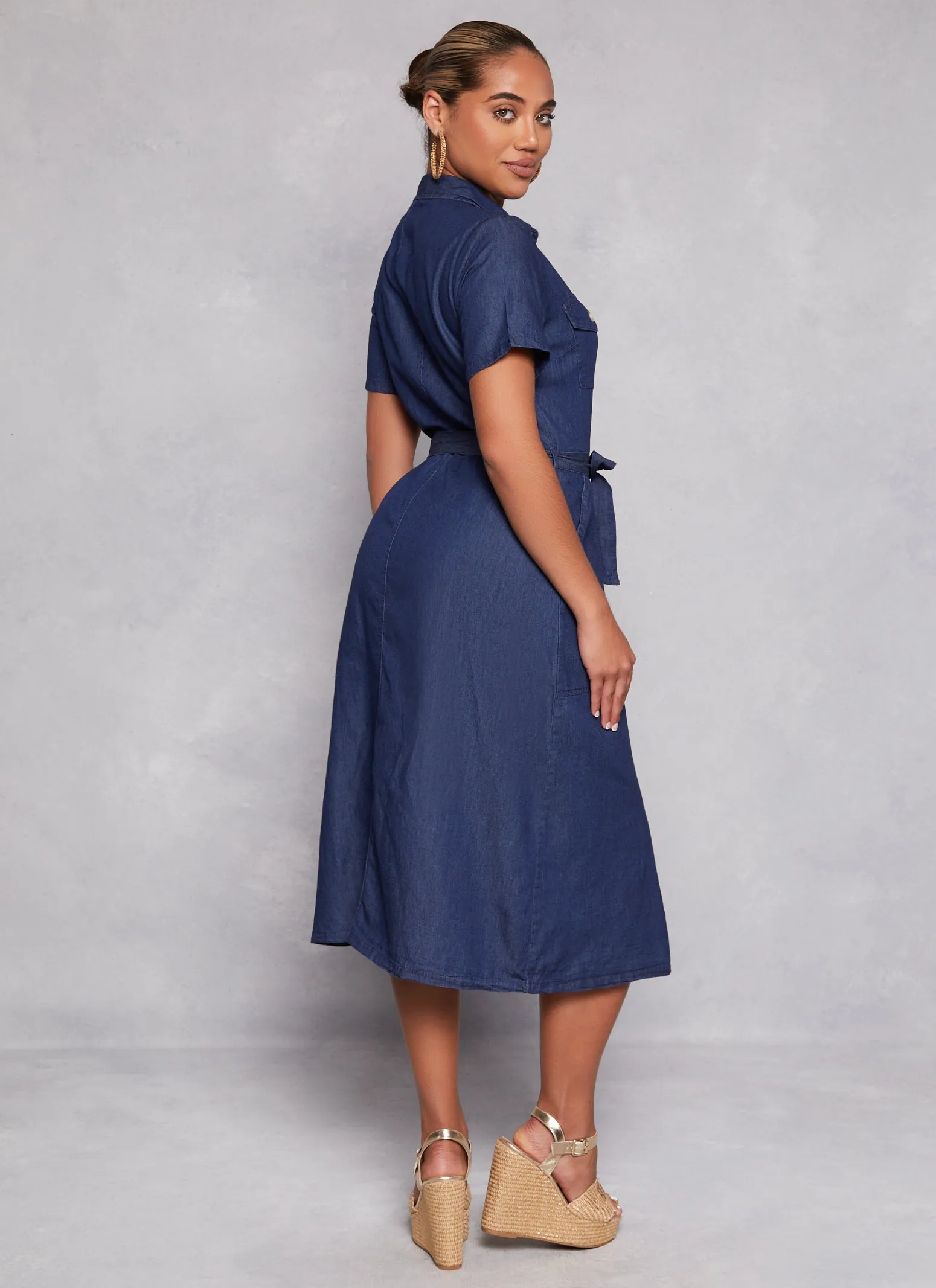 Denim Tie Waist Belted Shirt Dress sold by Rainbow product image thumbnail 3