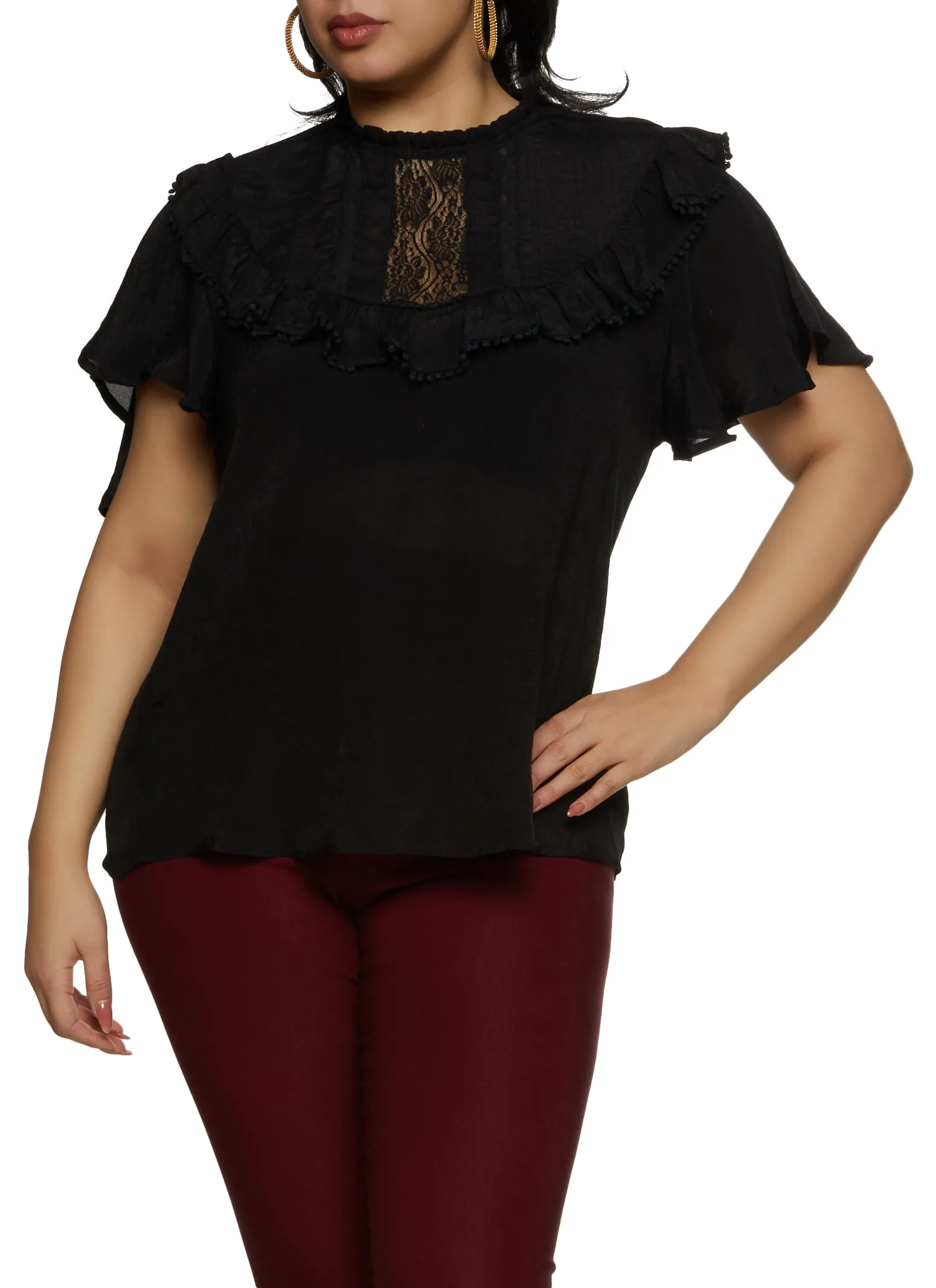 Plus Size High Neck Lace Overlay Blouse sold by Rainbow