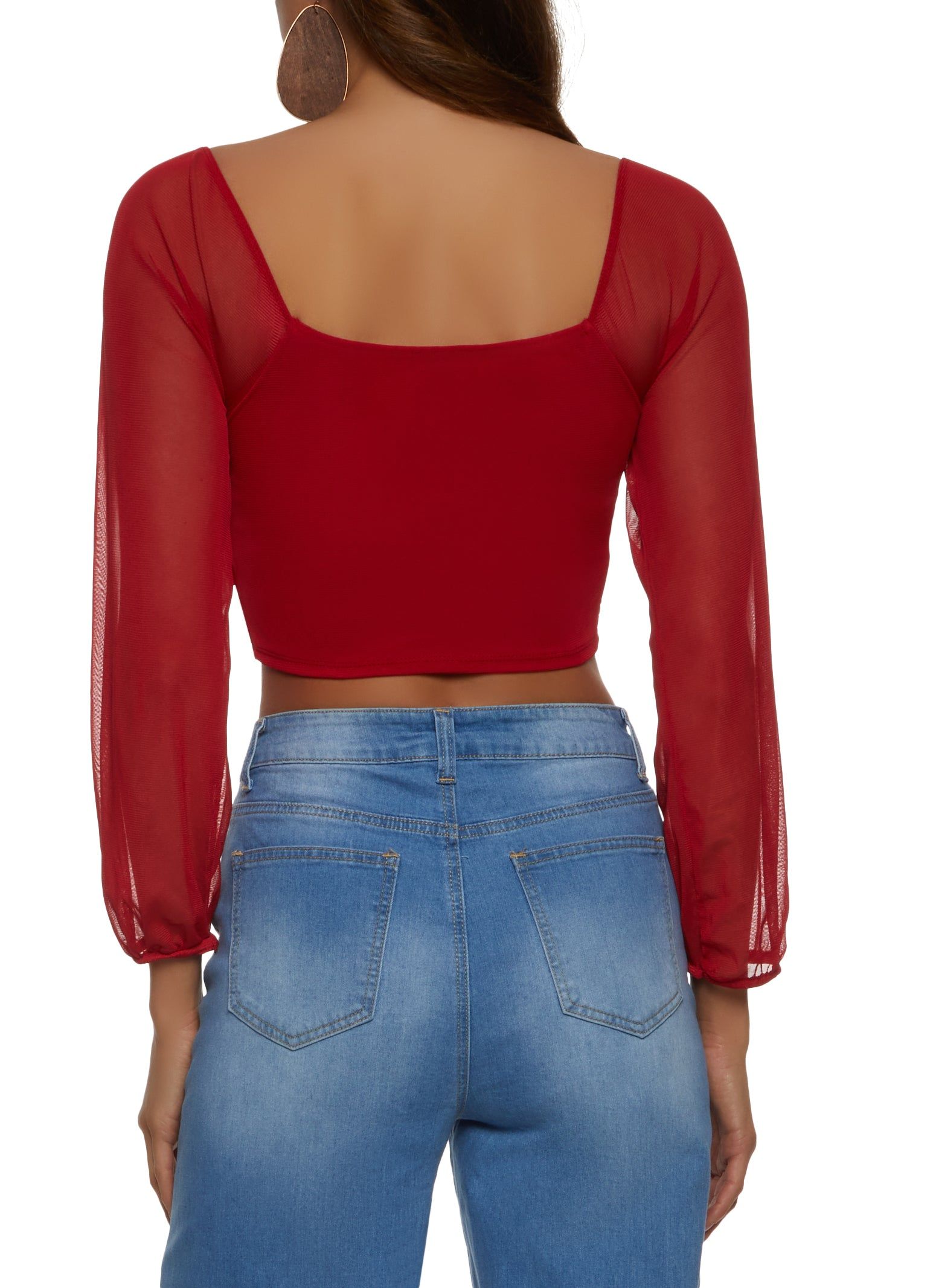 Mesh Long Sleeve Ruched Crop Top sold by Rainbow product image thumbnail 2