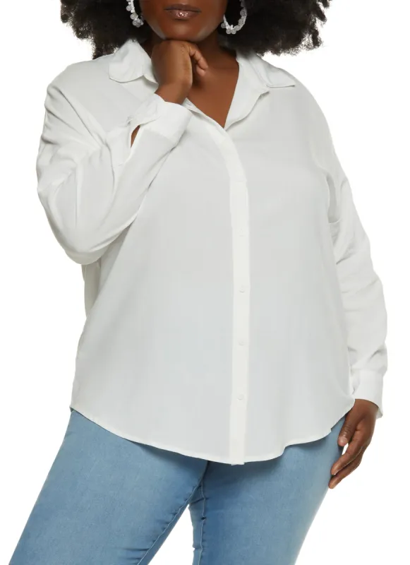 Plus Size Solid Button Down Shirt sold by Rainbow
