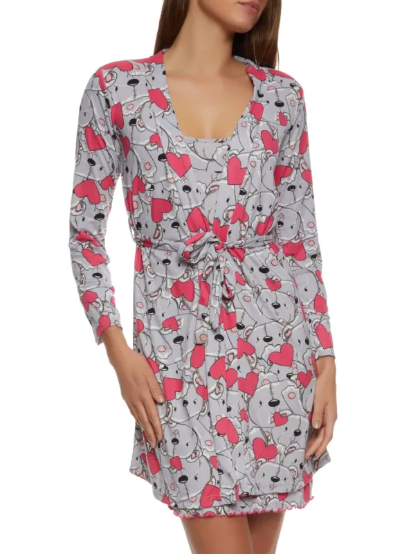 Ribbed Bear Print Cami Nightgown and Robe sold by Rainbow