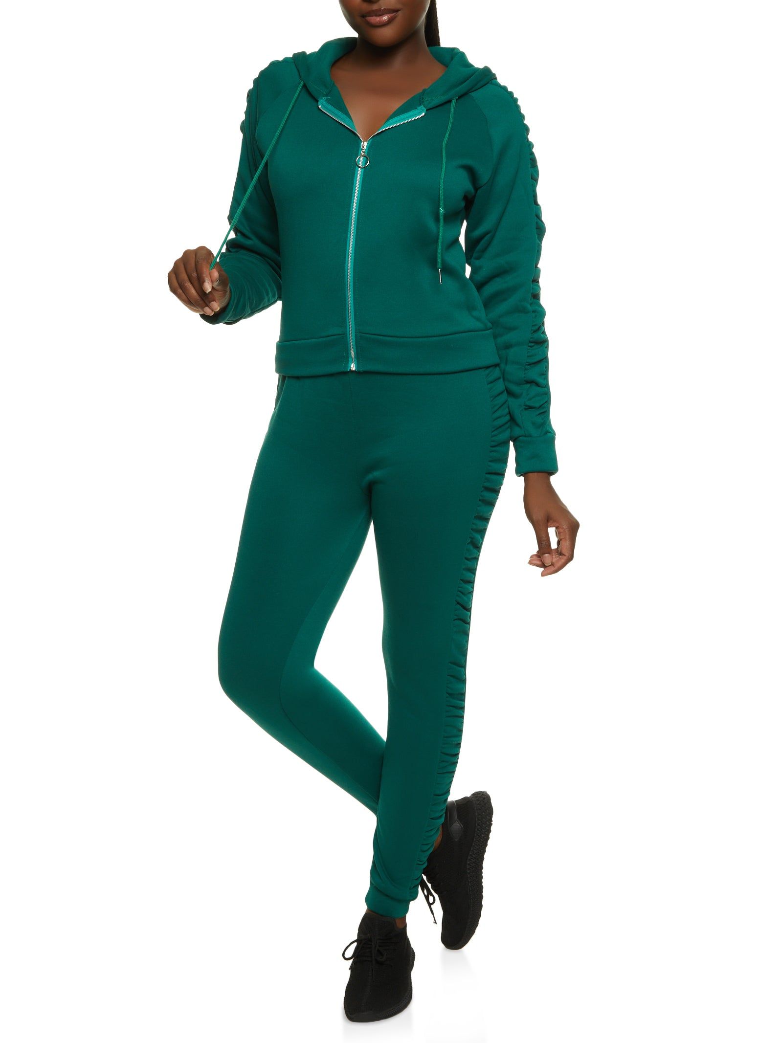 Ruched Sleeve Detail Zip Hoodie sold by Rainbow product image thumbnail 2