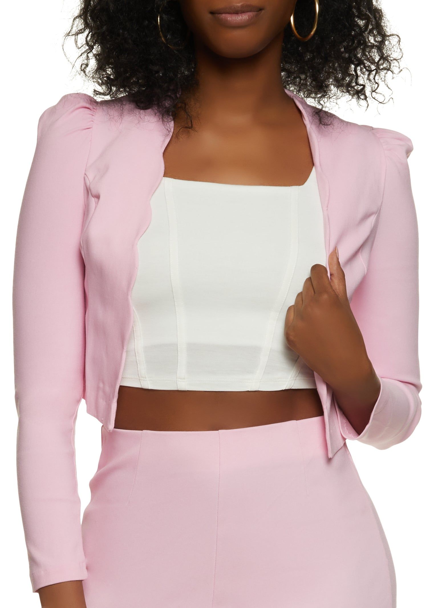 Scalloped Trim Cropped Blazer sold by Rainbow