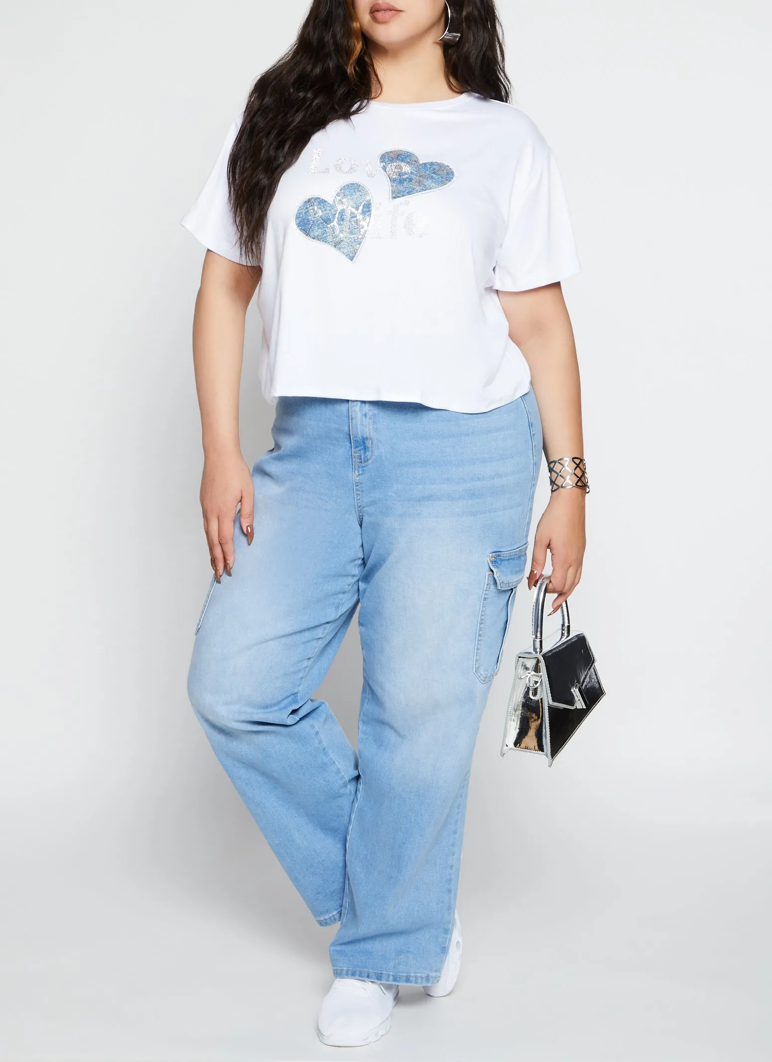Plus Size Love Life Rhinestone Patch Graphic Tee sold by Rainbow product image thumbnail 2