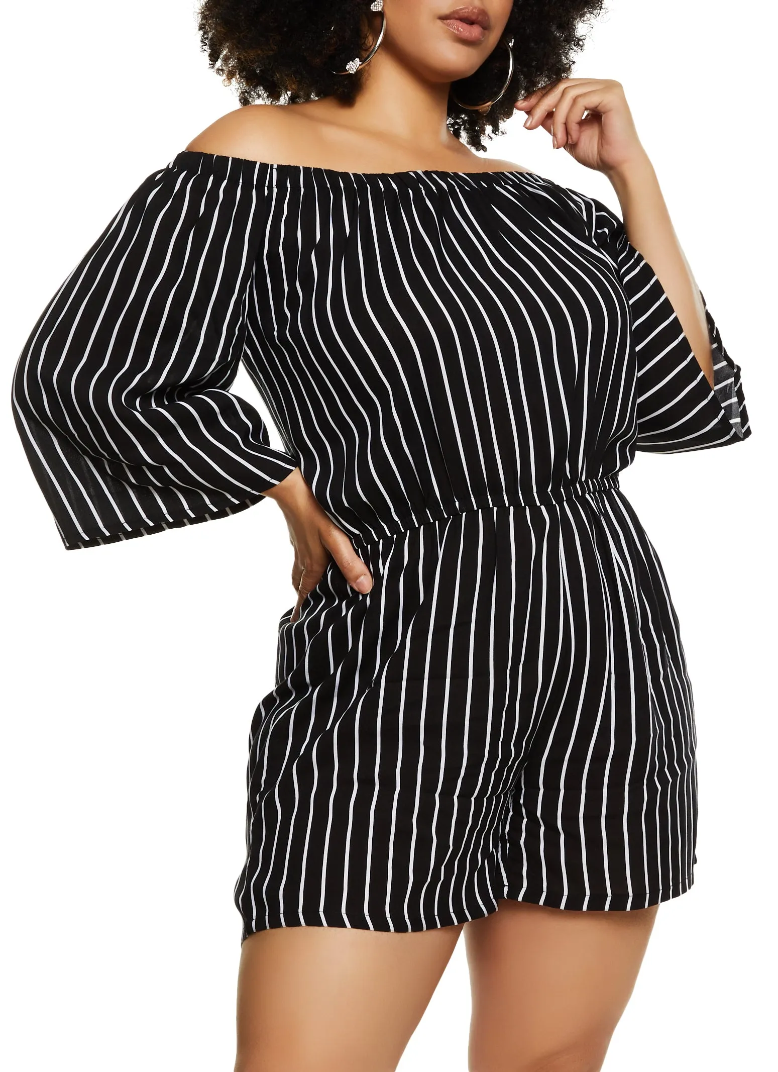 Plus Size Striped Off the Shoulder Romper sold by Rainbow product image thumbnail 2