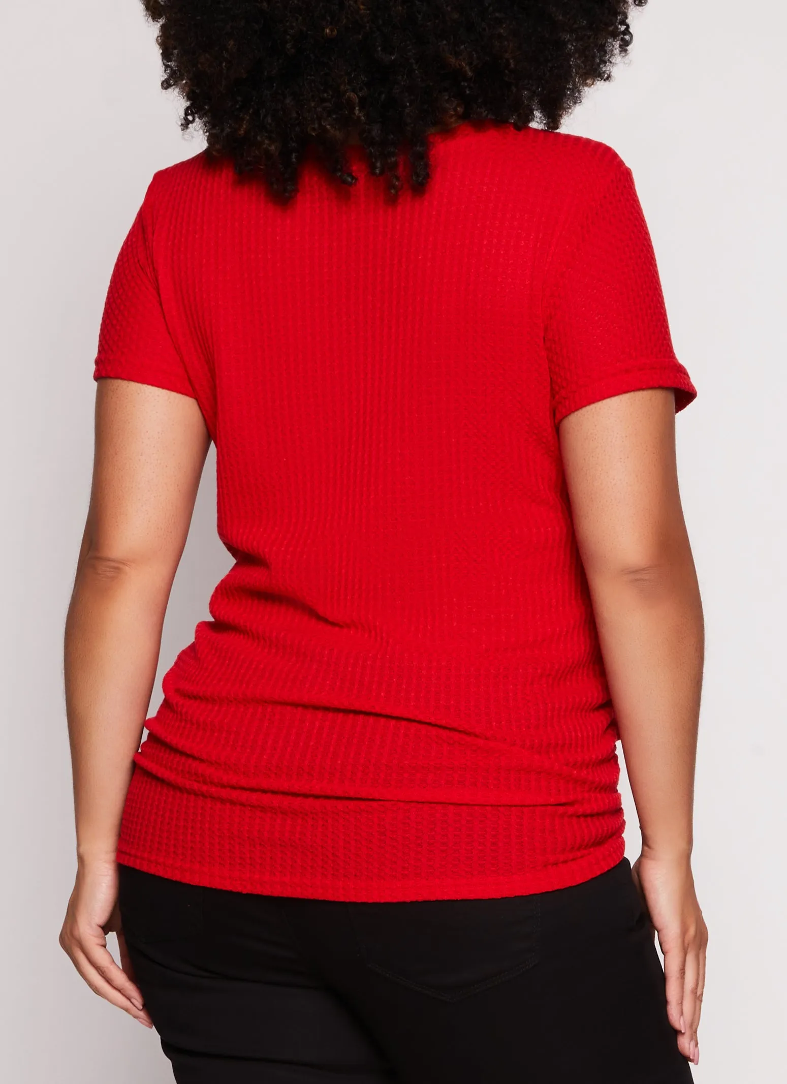 Plus Size Waffle Knit Crew Neck Ruched Tee sold by Rainbow product image thumbnail 3