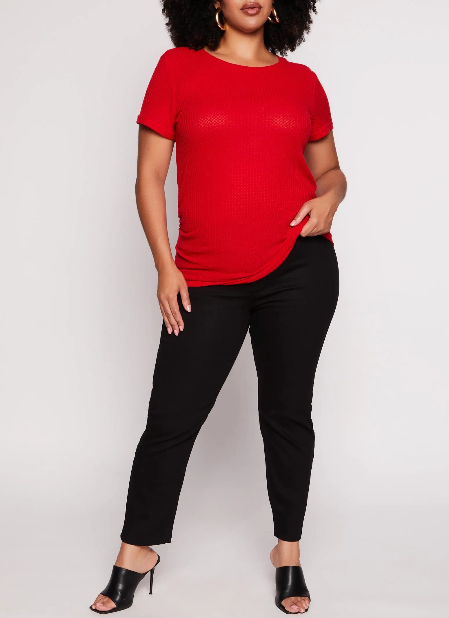 Plus Size Waffle Knit Crew Neck Ruched Tee sold by Rainbow product image thumbnail 2