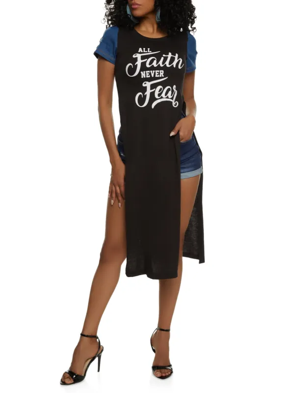 All Faith Never Fear Denim Sleeve Graphic Tee sold by Rainbow