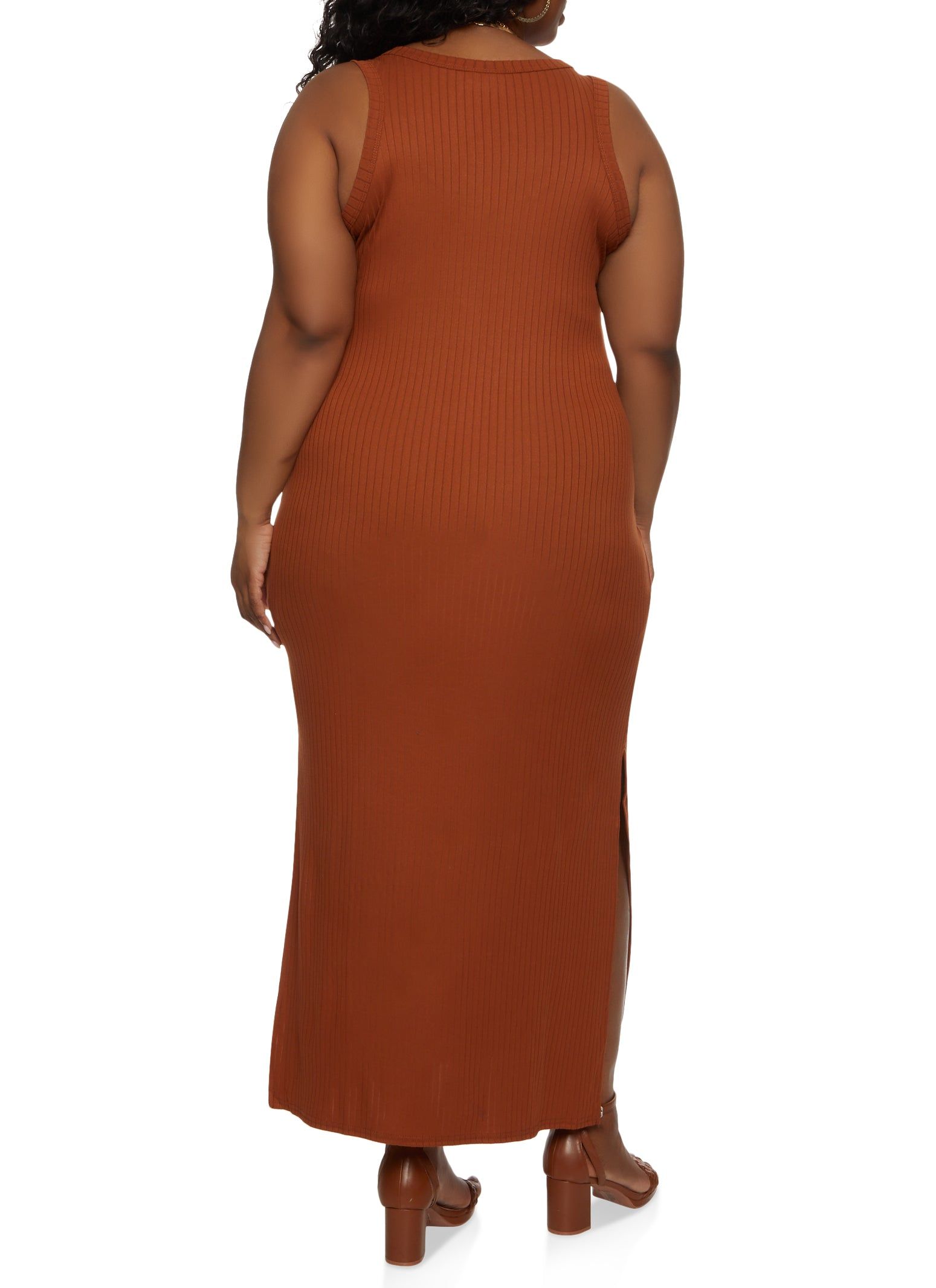 Plus Size Ribbed Side Slit Maxi Tank Dress sold by Rainbow product image thumbnail 3