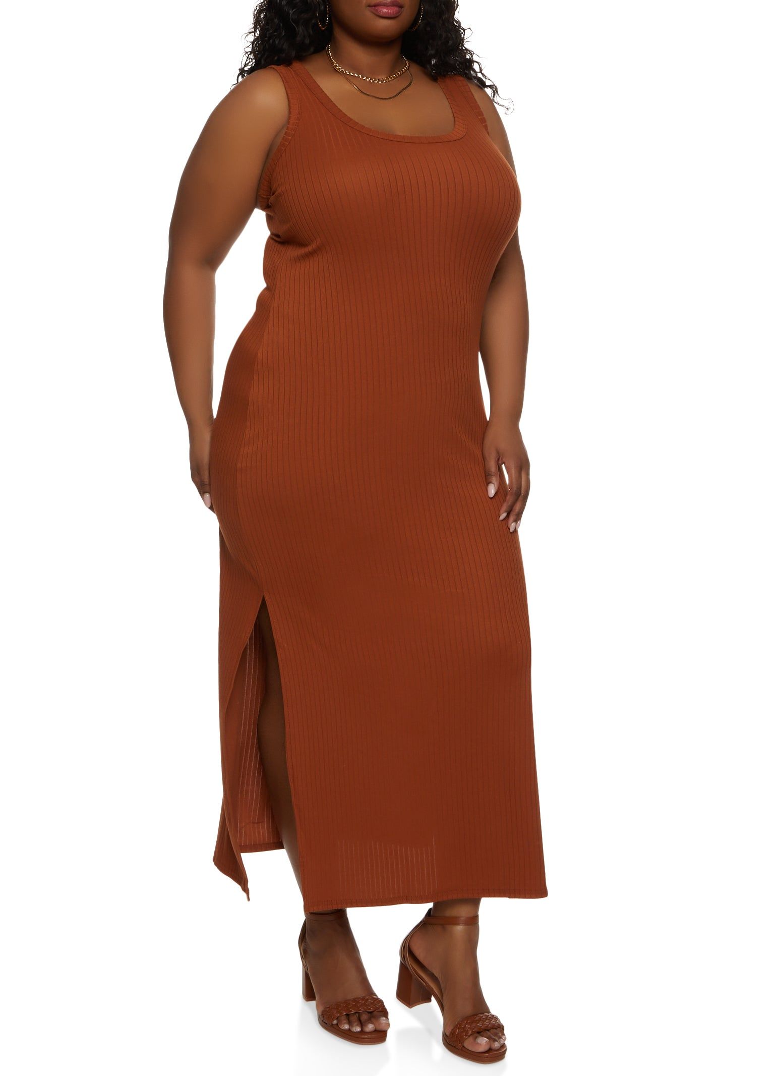 Plus Size Ribbed Side Slit Maxi Tank Dress sold by Rainbow product image thumbnail 2