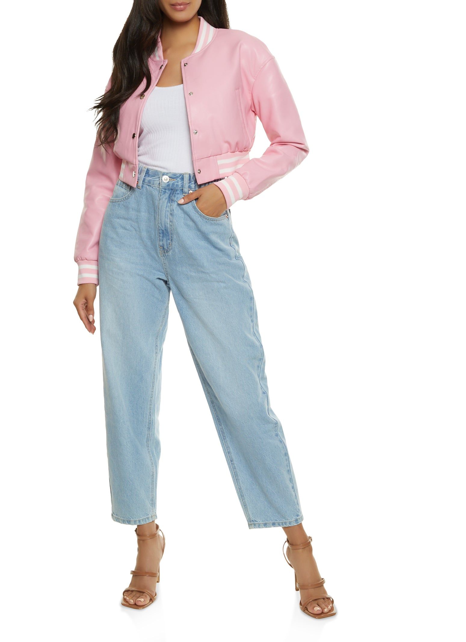 Faux Leather Cropped Baseball Jacket sold by Rainbow product image thumbnail 2