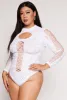 Plus Size Keyhole Fishnet Detail Long Sleeve Bodysuit sold by Rainbow