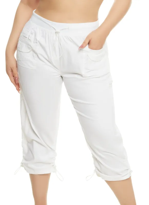 Plus Size High Waisted Toggle Drawstring Capri Pants sold by Rainbow