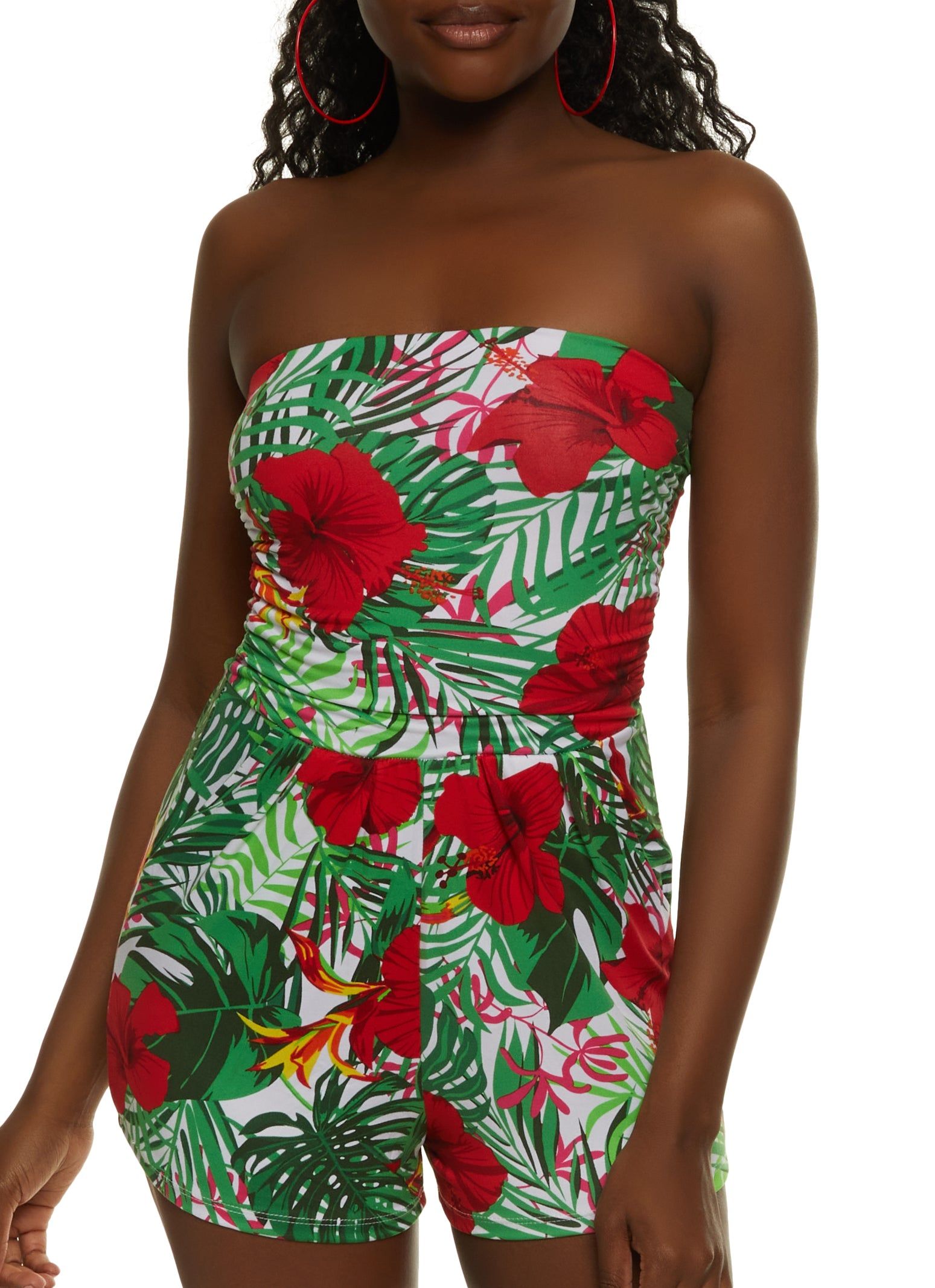 Tropical Leaf Print Tube Romper sold by Rainbow