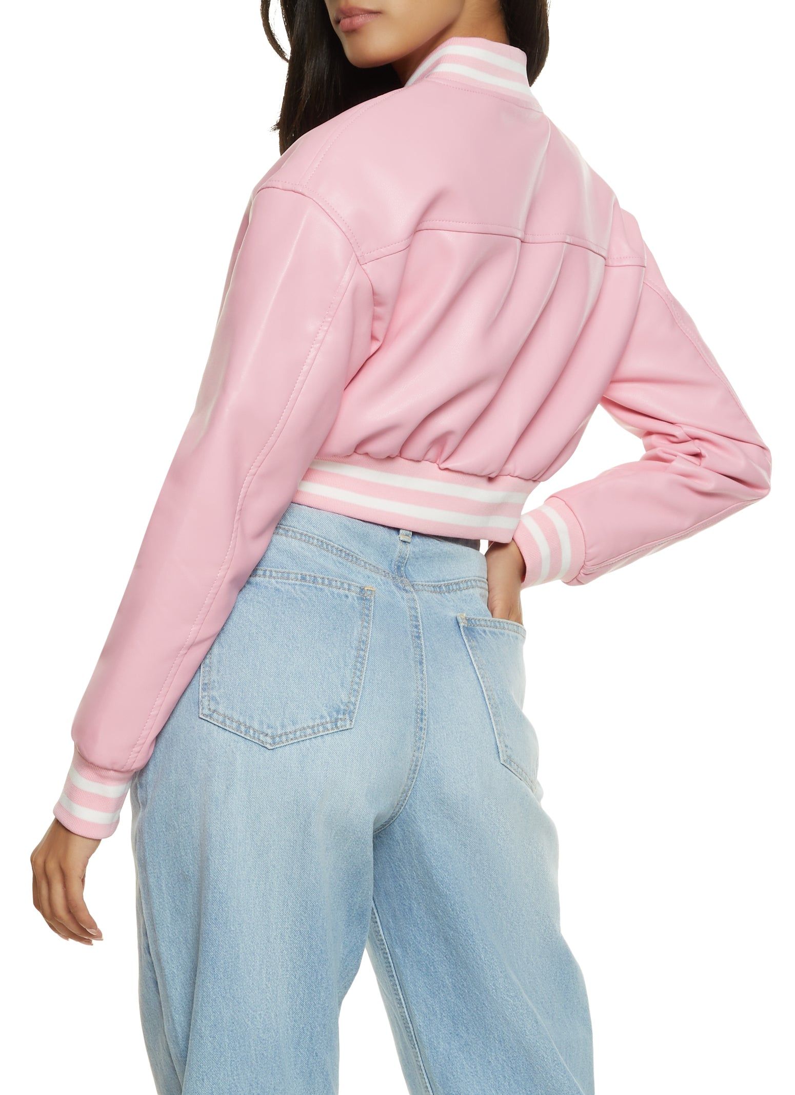 Faux Leather Cropped Baseball Jacket sold by Rainbow product image thumbnail 3