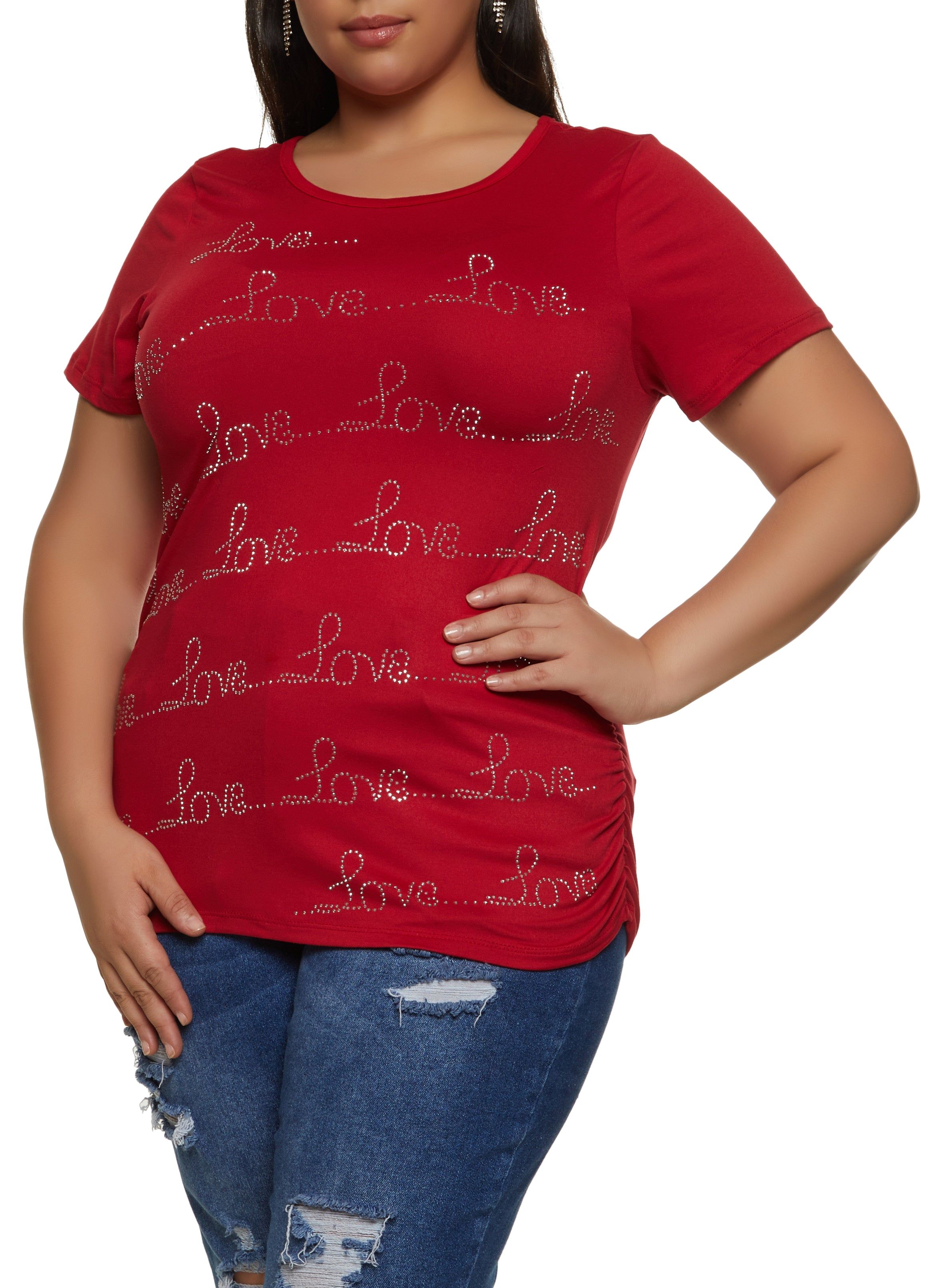 Plus Size Love Rhinestone Graphic Tee sold by Rainbow