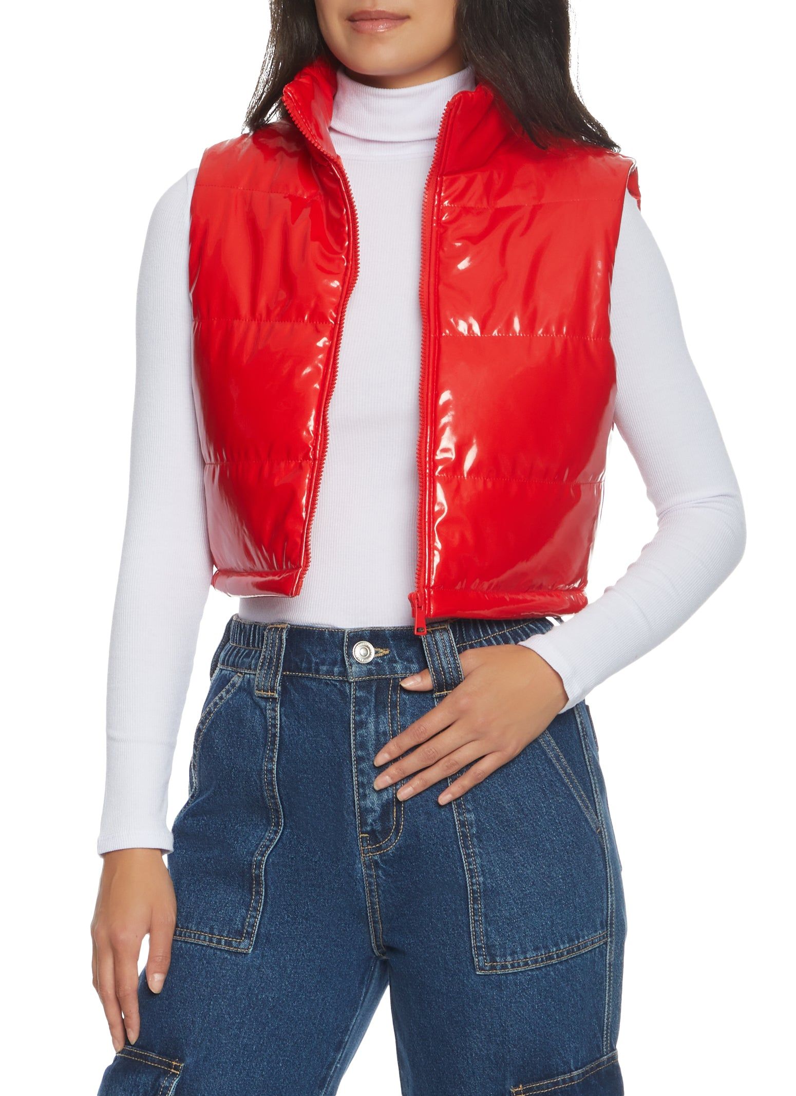 Faux Patent Leather Puffer Vest sold by Rainbow