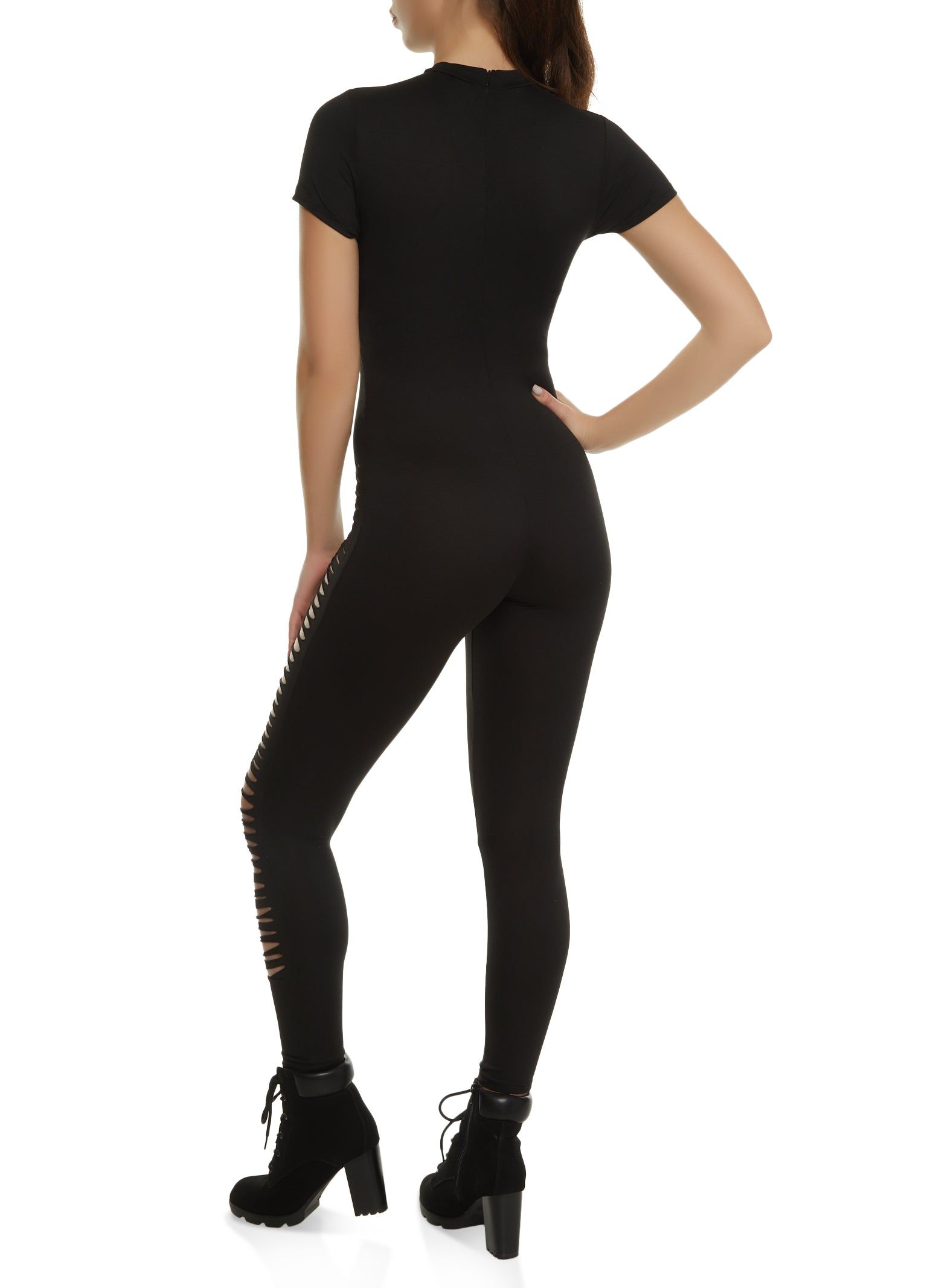 One Leg Cut Out Short Sleeve Catsuit sold by Rainbow product image thumbnail 2