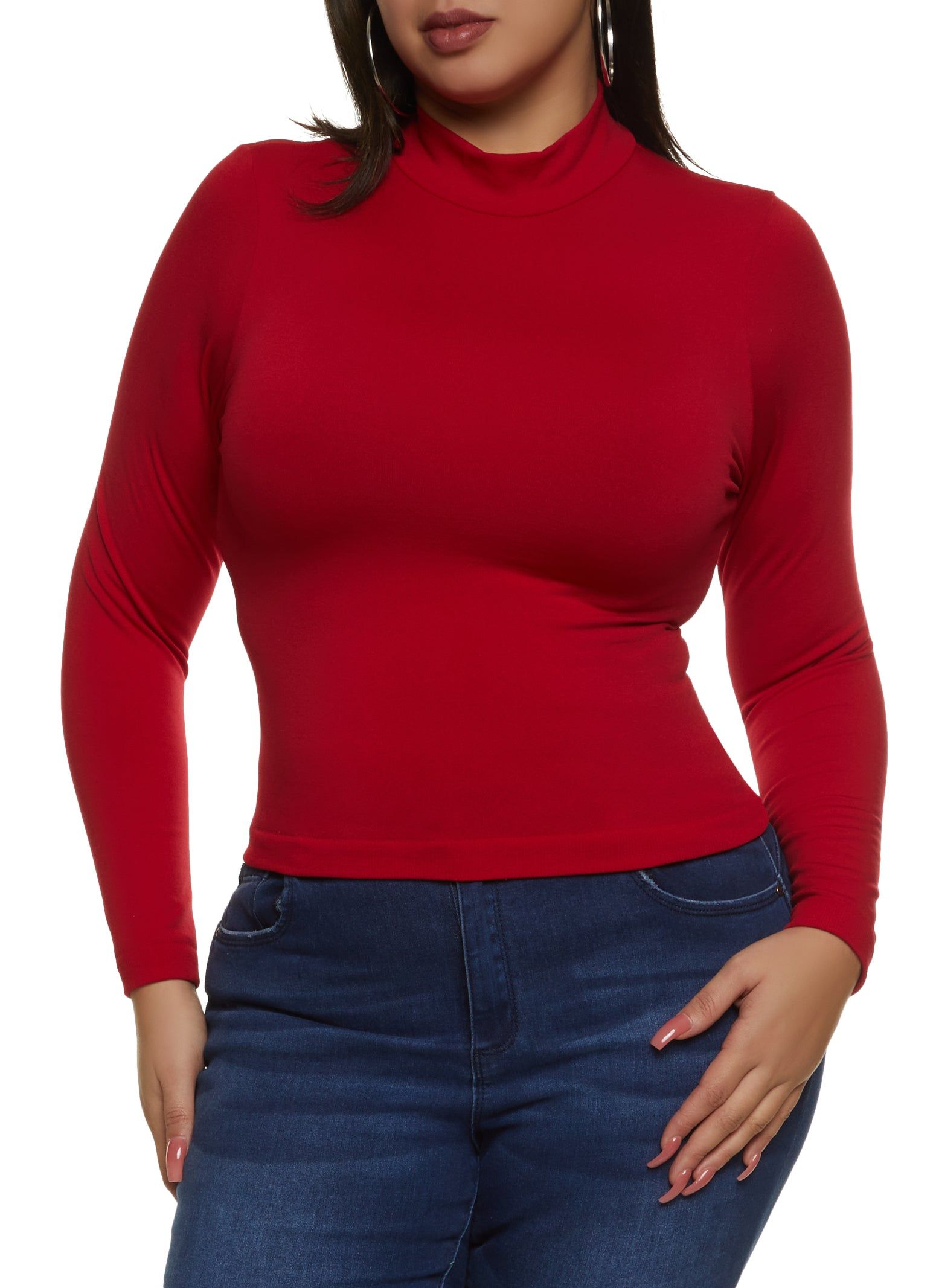 Plus Size Mock Neck Long Sleeve Top sold by Rainbow