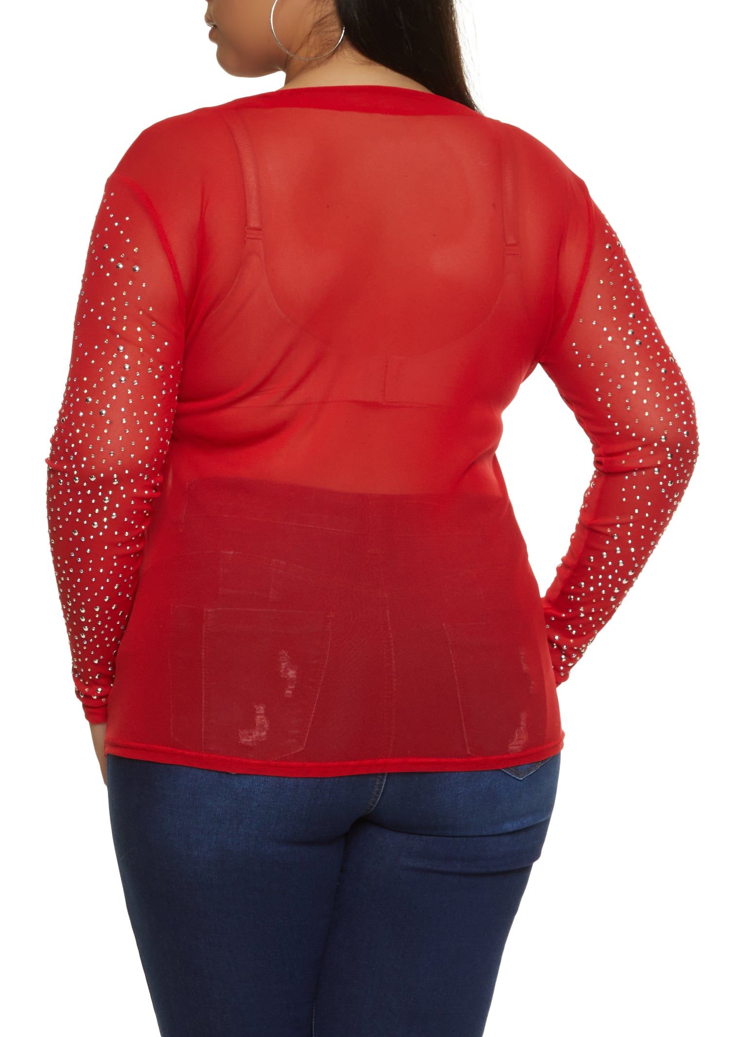 Plus Size Rhinestone Studded Long Sleeve Mesh Blouse sold by Rainbow product image thumbnail 2