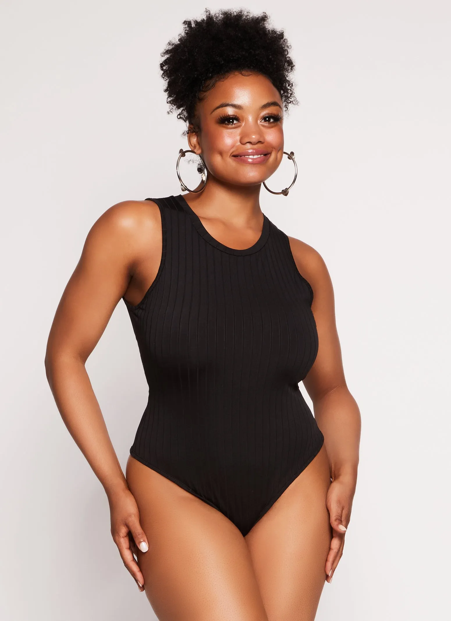 Plus Size Daisy Ribbed Crew Neck Tank Bodysuit sold by Rainbow