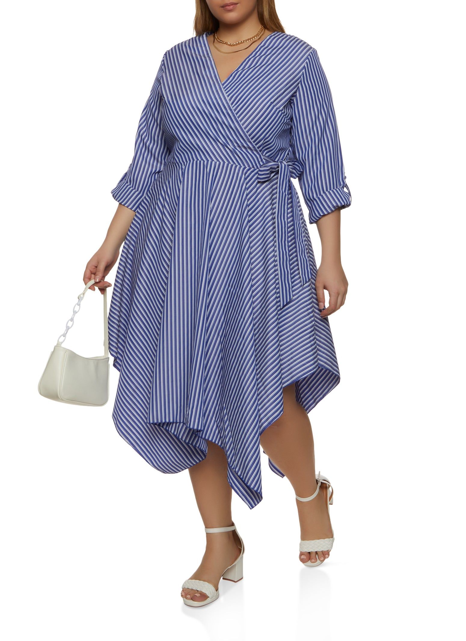 Plus Size Striped Faux Wrap Midi Dress sold by Rainbow product image thumbnail 2