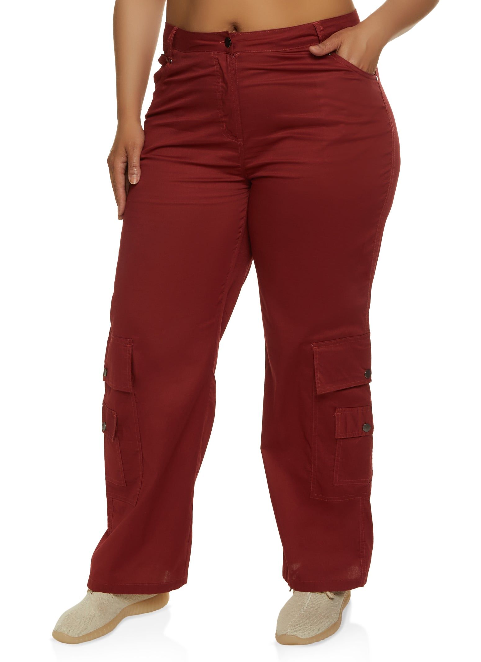 Plus Size Poplin High Waist Cargo Pants sold by Rainbow