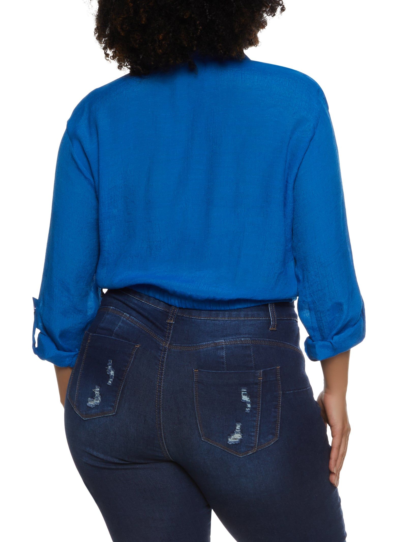 Plus Size Gauze Knit Tie Front Cropped Shirt sold by Rainbow product image thumbnail 2